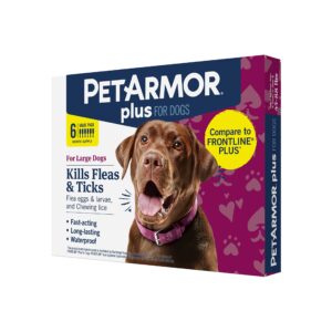 petarmor plus flea and tick prevention for dogs, dog flea and tick treatment, 6 doses, waterproof topical, fast acting, large dogs dogs (45-88 lbs)