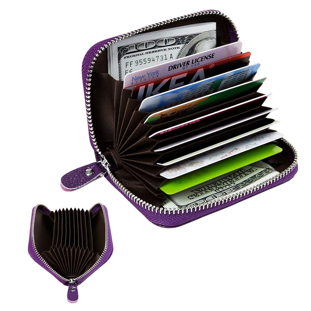 Women's RFID Blocking 12 Slots Credit Card Holder Leather Accordion Wallet,purple