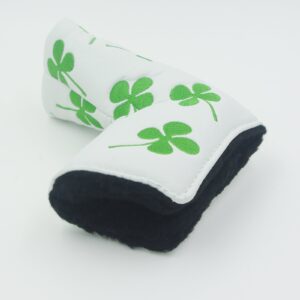 ronsit green four-leaf clover golf putter head cover headcover shamrock embroidered blade fit all brands (white)