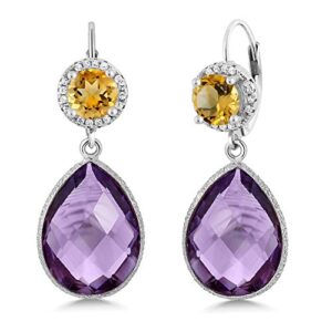 gem stone king 925 sterling silver yellow citrine and amethyst earrings for women (1.40 cttw, gemstone birthstone, 16x12mm pear shape and 6mm round)