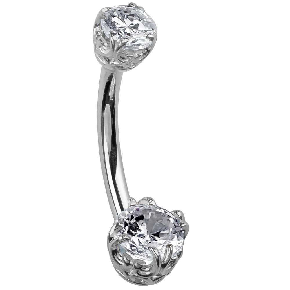 Filigree Setting Round Cubic Zirconia 14K White Gold Belly Ring