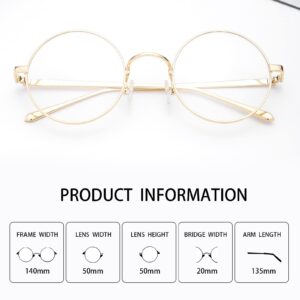 Pro Acme Retro Round Metal Frame Clear Lens Glasses Non-Prescription(Gold Frame/Clear Lens)