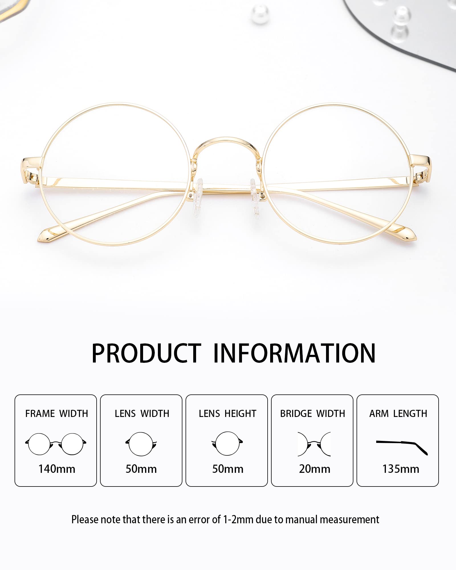 Pro Acme Retro Round Metal Frame Clear Lens Glasses Non-Prescription(Gold Frame/Clear Lens)