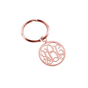 Ouslier 925 Sterling Silver Personalized Monogram Key Chain Custom Made with 3 Initials (Rose Gold)