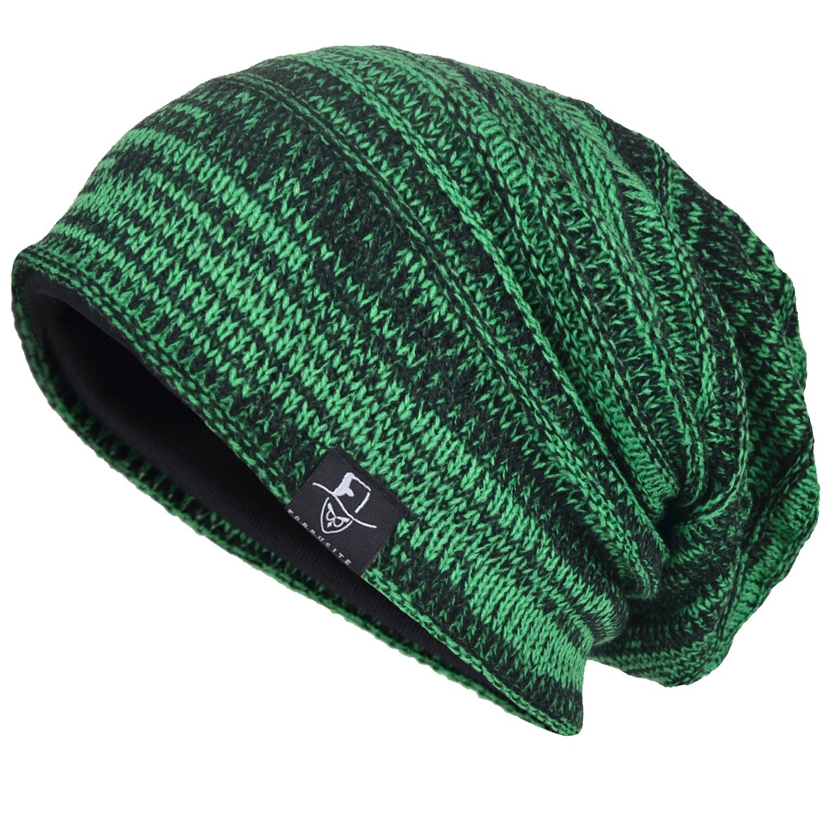 VECRY Men's Slouch Beanie Skull Cap Long Baggy Hip-Hop Winter Summer Hat (Twill-Brilliant Green)