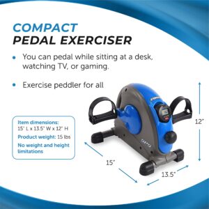 Stamina Mini Exercise Bike with Smooth Pedal System - Portable Pedal Exerciser - Cardio Equipment Fitness Bike - Stationary Bike for Home Workout - Blue