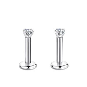 CANDYFANCY 16g 2/3/4mm Cubic Zirconia Triple Forward Helix Ear Cartilage Tragus Studs Earrings Lip Piercing 16 gauge (2mm stone, 6mm Length, 2pcs)