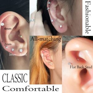 CANDYFANCY 16g 2/3/4mm Cubic Zirconia Triple Forward Helix Ear Cartilage Tragus Studs Earrings Lip Piercing 16 gauge (2mm stone, 6mm Length, 2pcs)