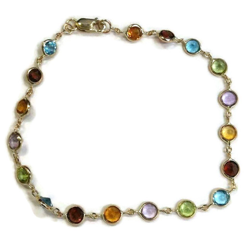 Sophia Fine Jewelry Multicolor 4 mm Gemstones 7 inches Bracelet 14 k Yellow Gold