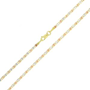 Solid 14K Gold Tricolor 1.85mm Diamond Cut Star Italian Love Chain Anklet, 10 Inches