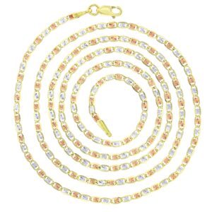 Solid 14K Gold Tricolor 1.85mm Diamond Cut Star Italian Love Chain Anklet, 10 Inches