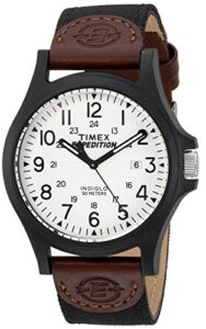 timex men's expedition acadia 40mm watch – black case black dial with black & brown leather & fabric strap