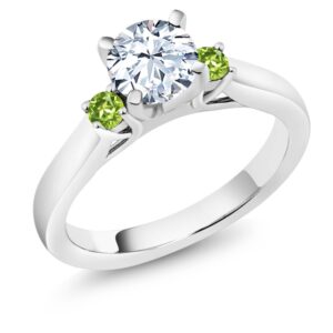 gem stone king 925 sterling silver white zirconia and green peridot 3-stone engagement ring for women (1.74 cttw, round 6mm, gemstone birthstone, size 6)