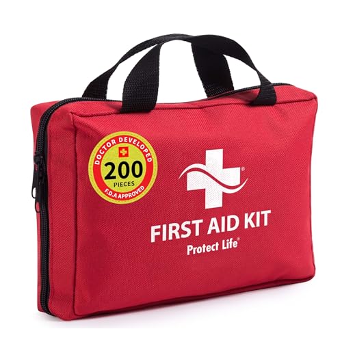 Protect Life First Aid Kit for Home/Business | HSA/FSA Eligible Emergency Kit | Hiking First aid kit Camping | Travel First Aid Kit for Car|Small First Aid Kit Travel/Survival Medical kit - 200 Pieces