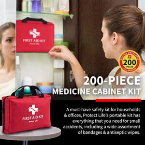 Protect Life First Aid Kit for Home/Business | HSA/FSA Eligible Emergency Kit | Hiking First aid kit Camping | Travel First Aid Kit for Car|Small First Aid Kit Travel/Survival Medical kit - 200 Pieces