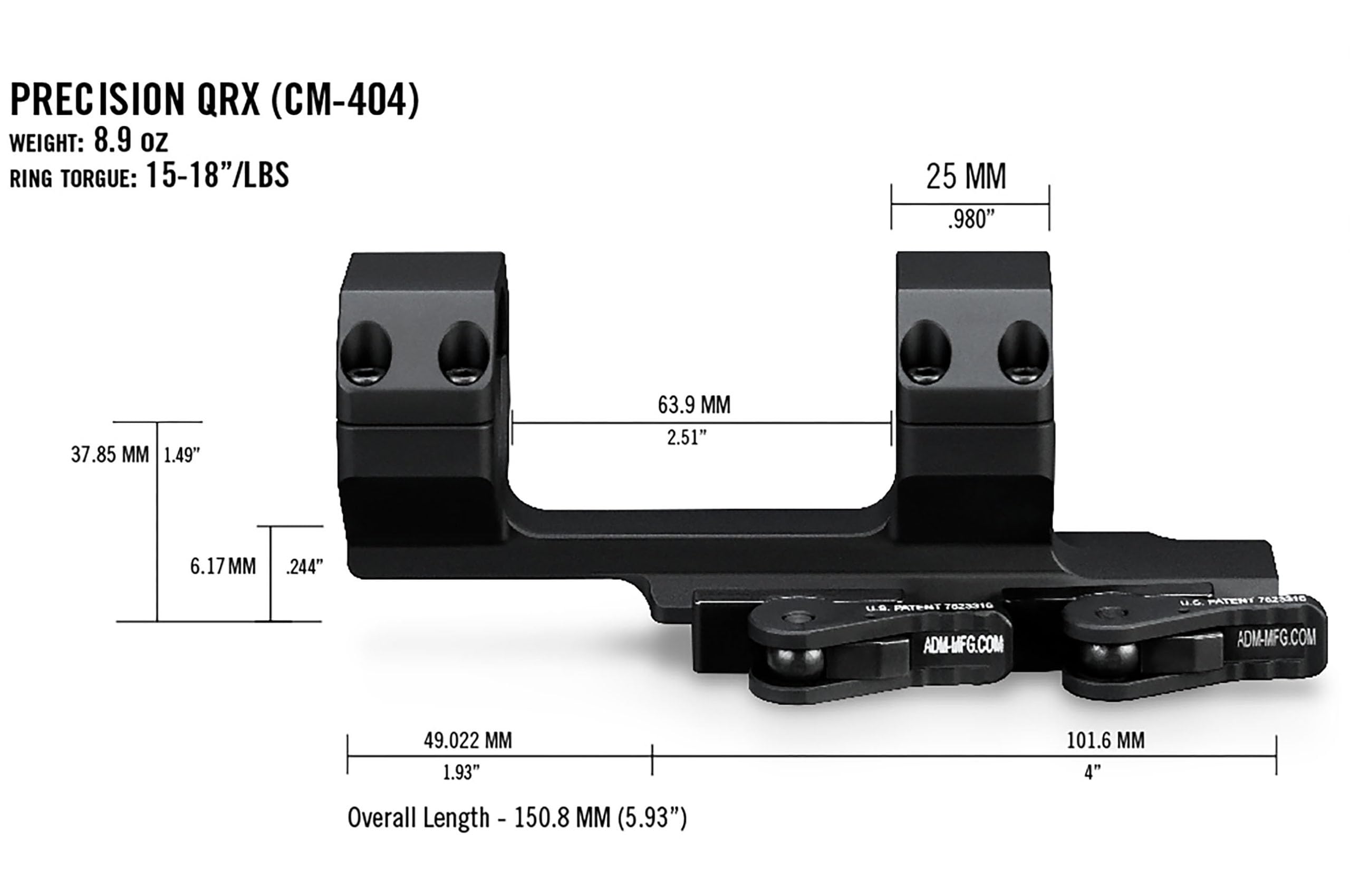 Vortex Optics Precision Quick-Release Extended Cantilever 30mm Riflescope Mount - 2-Inch Offset - Picatinny Compatible, Made in USA - Unlimited, Unconditional Warranty