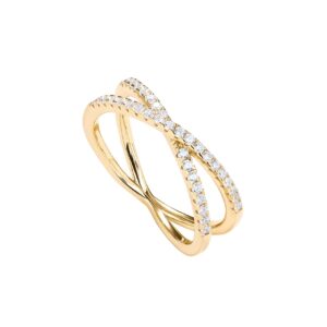 pavoi 14k gold plated x ring cz simulated diamond criss cross ring (5, yellow)