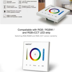 LGIDTECH P3 Miboxer Wall-Mounted Full Touch Panel Controller for 3528 5050 2835 RGB RGBW RGB+CCT Dimmable Color Changing LED Strip Lighting DC 12-24V 10A 120W 240W.Support Voice and DMX512 Control