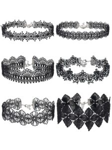 mudder choker necklace black choker lace choker gothic necklace for women girls, black, 6 pieces