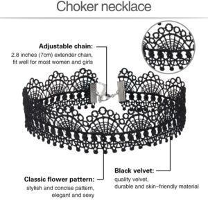 Mudder Choker Necklace Black Choker Lace Choker Gothic Necklace for Women Girls, Black, 6 Pieces