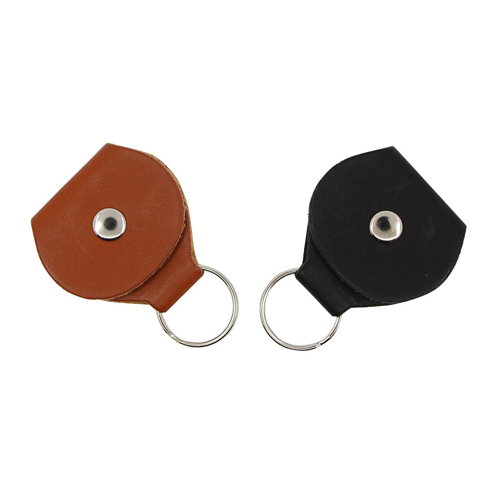 JAZ Guitar Picks Holder Case - Leather Keychain Plectrum Key Fob Cases Bag - 2 Pack (Black and Brown)