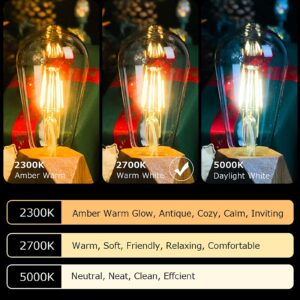 Lightique Vintage LED Edison Bulbs 60 Watt Equivalent, 6W Dimmable Edison Light Bulbs E26 Edison Bulbs ST58 LED Filament Bulb Soft White 2700K,Clear Light Bulbs for Decotate Home,Restaurant, 6 Packs