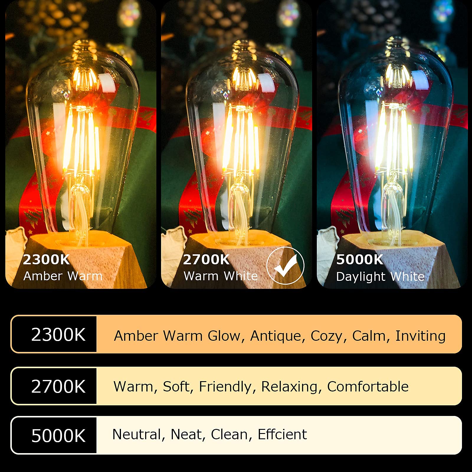 Lightique Vintage LED Edison Bulbs 60 Watt Equivalent, 6W Dimmable Edison Light Bulbs E26 Edison Bulbs ST58 LED Filament Bulb Soft White 2700K,Clear Light Bulbs for Decotate Home,Restaurant, 6 Packs