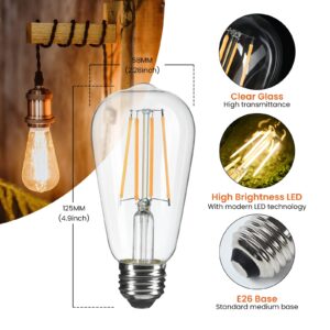 Lightique Vintage LED Edison Bulbs 60 Watt Equivalent, 6W Dimmable Edison Light Bulbs E26 Edison Bulbs ST58 LED Filament Bulb Soft White 2700K,Clear Light Bulbs for Decotate Home,Restaurant, 6 Packs