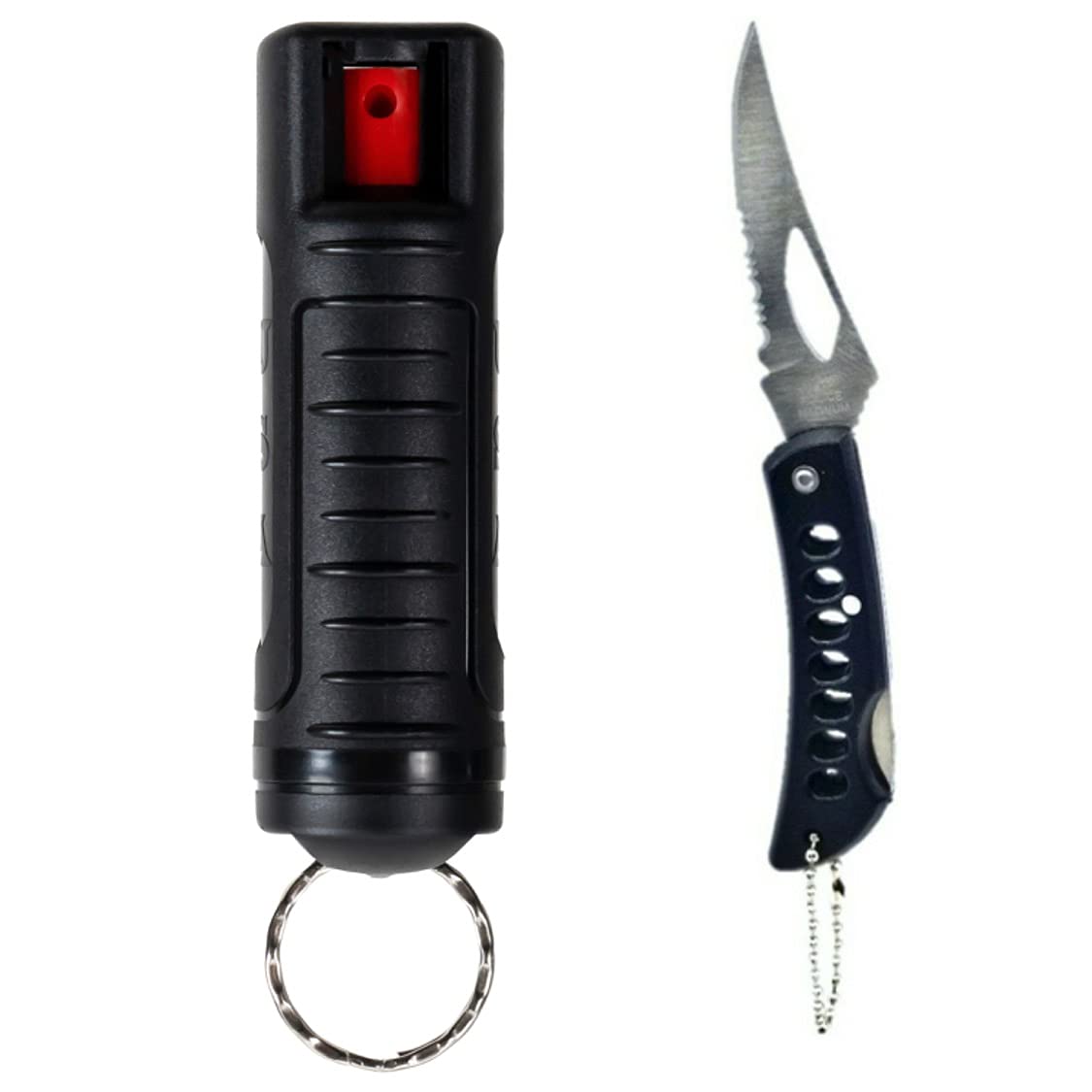 Police Magnum Keychain Pepper Spray Self Defense Belt Clip Combo- Tactical Safety Key Chains for Women & Men- Made in The USA- 1 Pack Black INJ Pocket Knife