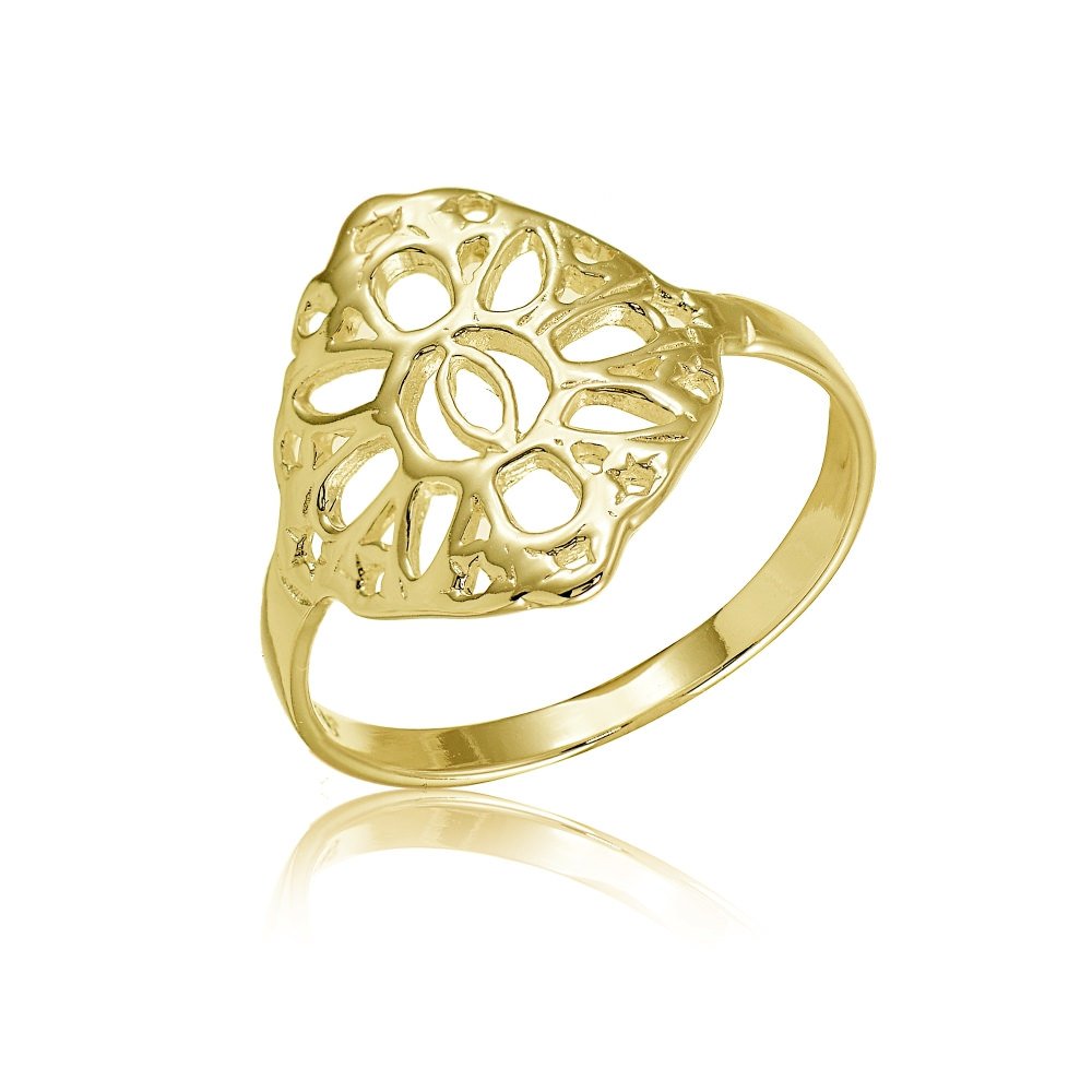 Hoops & Loops Yellow Gold Flashed Sterling Silver Filigree Celtic Sun Ring, Size 8