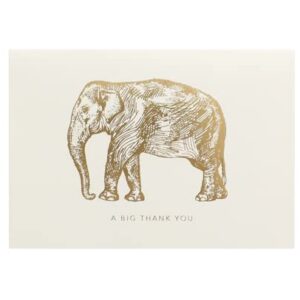 Portico Designs Gold Foiled Elephant Boxed Thank You Notecard Set of 10 with matching envelopes, Off White, Card size 14.8x10.5 cm