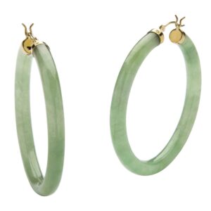 PalmBeach 10K Yellow Gold Round Genuine Green Jade Hoop Earrings (45mm)