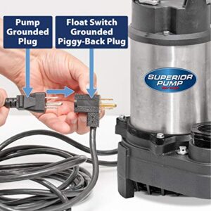 Superior Pump 92571 1/2 HP Stainless Steel and Cast Iron Sump Pump with Vertical Switch, .5 hp