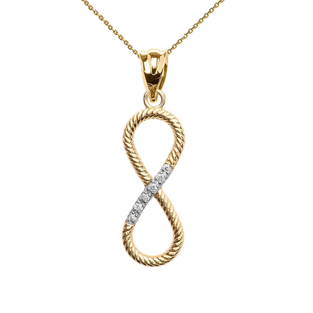 10k Vertical Diamond Infinity Rope Pendant Necklace in Yellow Gold, 16"