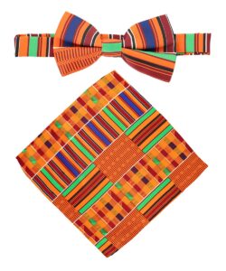 vittorio farina premium african kente pre-tied bow ties & pocket square set for men (kente #1)