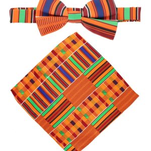 Vittorio Farina Premium African Kente Pre-Tied Bow Ties & Pocket Square Set for Men (Kente #1)