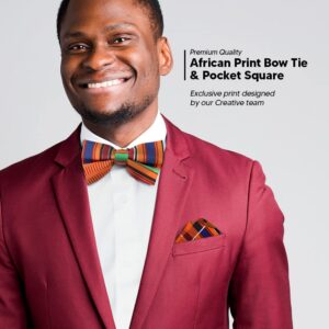 Vittorio Farina Premium African Kente Pre-Tied Bow Ties & Pocket Square Set for Men (Kente #1)