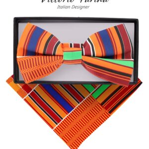 Vittorio Farina Premium African Kente Pre-Tied Bow Ties & Pocket Square Set for Men (Kente #1)