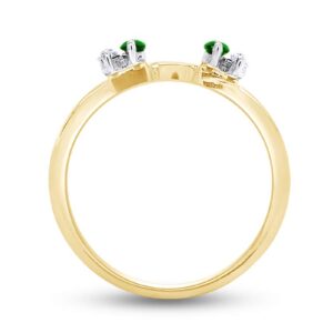 THE JEWEL ZONE White Natural Diamond & Emerald Enhancer Guard Wrap Wedding Ring in 14k Two Tone Yellow Gold Over Sterling Silver (1/6 Cttw)