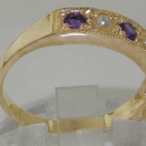 LetsBuyGold Solid 10k .417 Yellow Gold Cultured Pearl and Amethyst Womens Band Ring - Sizes 4 to 12 Available