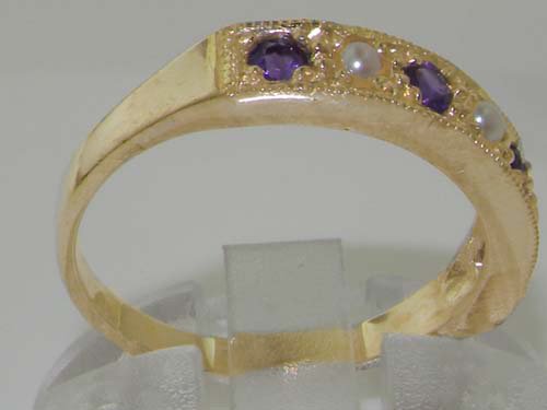 LetsBuyGold Solid 10k .417 Yellow Gold Cultured Pearl and Amethyst Womens Band Ring - Sizes 4 to 12 Available