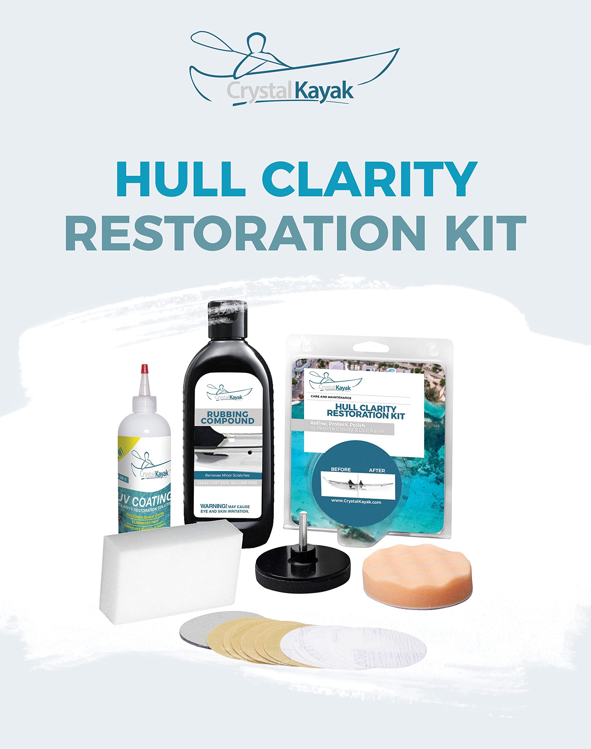 Crystal Kayak Hull Clarity Restoration Kit - Designed for Maintenance of Genuine Crystal Kayaks and Crystal Boards.