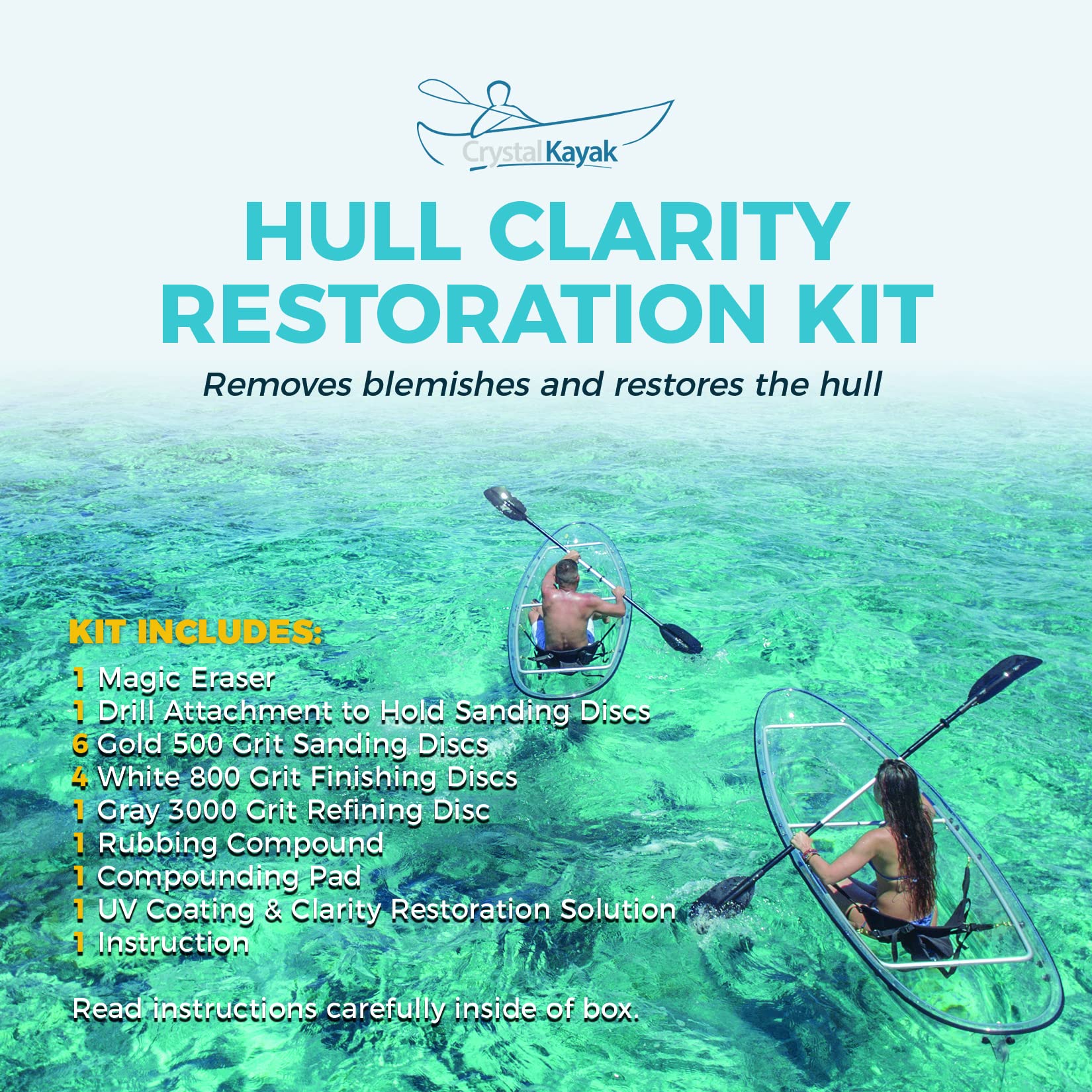 Crystal Kayak Hull Clarity Restoration Kit - Designed for Maintenance of Genuine Crystal Kayaks and Crystal Boards.