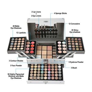 Pure Vie All-in-One Holiday Makeup Gift Set Xmas Essential Starter Bundle Include Eyeshadow Palette Lipgloss Concealer Blush Eyebrow Foundation Face Powder Eyeliner Pencil