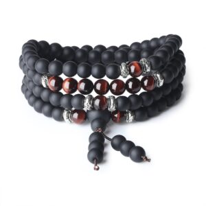 coai tibetan 108 mala beads red tiger eye matte onyx stone wrap bracelet necklace