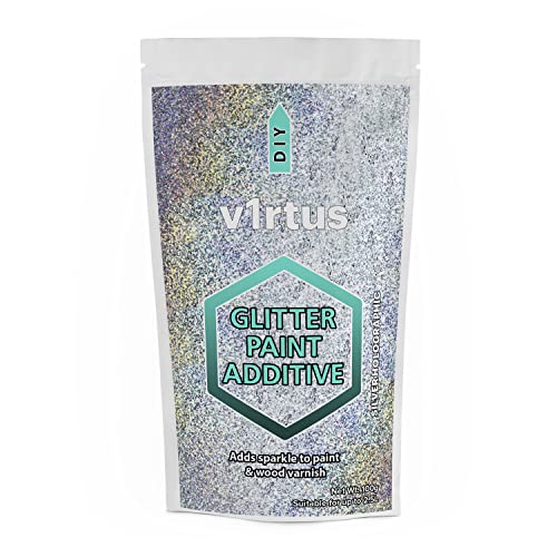 V1RTUS Silver Holographic Glitter Paint Crystal Additive 100g / 3.5oz for Acrylic, Latex, Emulsion - use Interior/Exterior - Wall, Ceiling, Wood, Metal, Varnish, Dead Flat, Matte, Soft Sheen or Silk