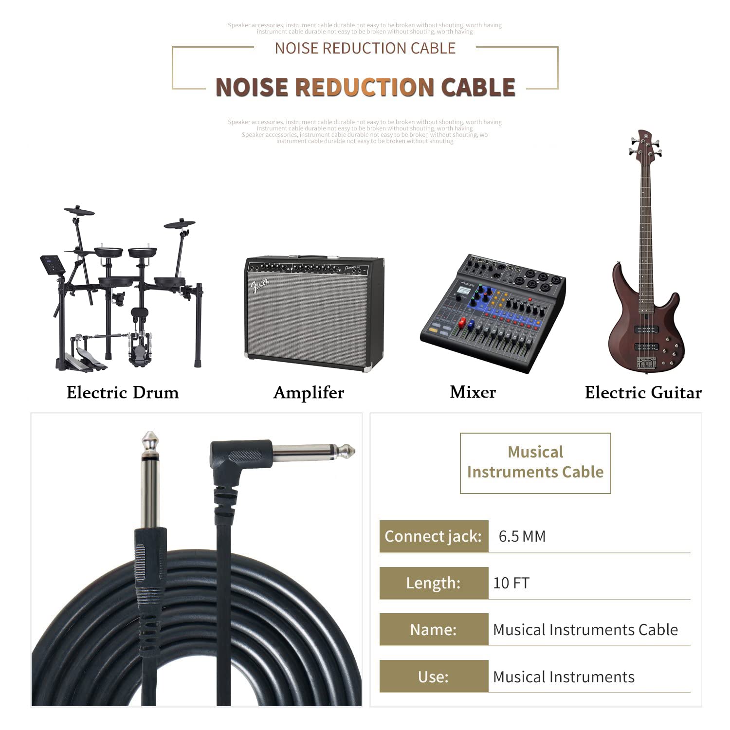 SUNYIN Guitar Amp Cord,Electric Guitar Cable 1/4 Inch Instrument Amp Cord Guitar Cord,3.5mm&6.5mm Converter Adapter,3.5mm Audio Cord,4 Picks(10ft)