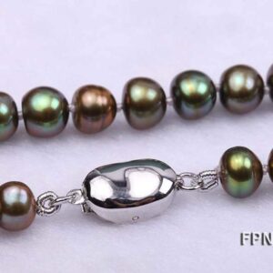 JYX Pearl Necklace 7-8mm AA Dyed-green Flat Freshwater Pearl Necklace 18"