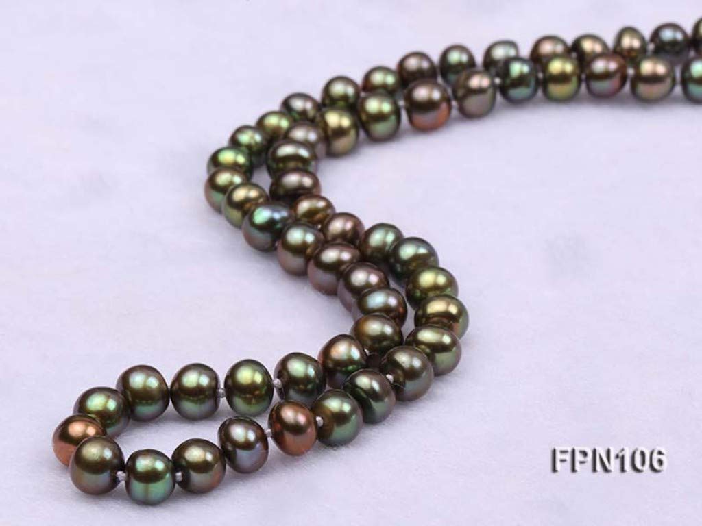 JYX Pearl Necklace 7-8mm AA Dyed-green Flat Freshwater Pearl Necklace 18"