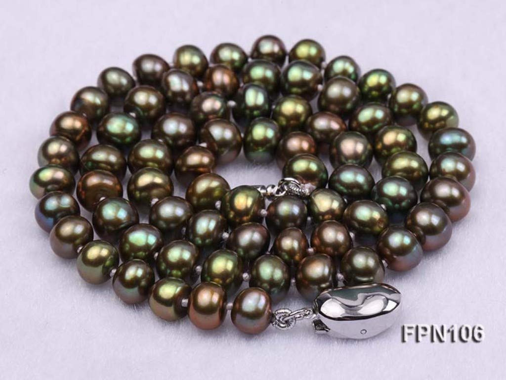 JYX Pearl Necklace 7-8mm AA Dyed-green Flat Freshwater Pearl Necklace 18"